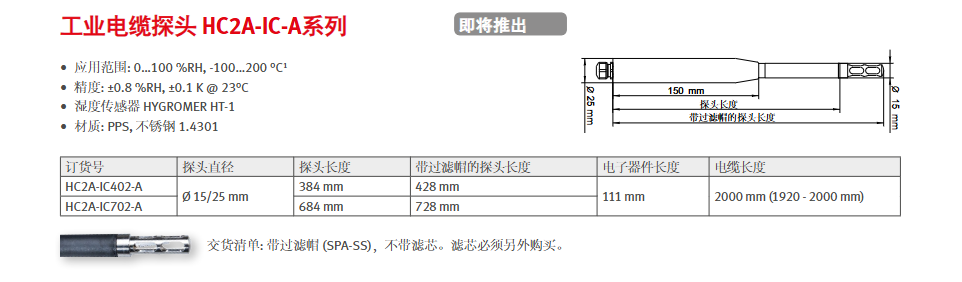 工業濕度探頭- Rotronic HC2A-IC/IM/IE參數